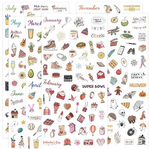 Planner Stickers, 365+ Pcs Daily Weekly Monthly Holiday Seasonal Calendar Stickers for Bullet Journal Scrapbook Diary Notebook Envelope