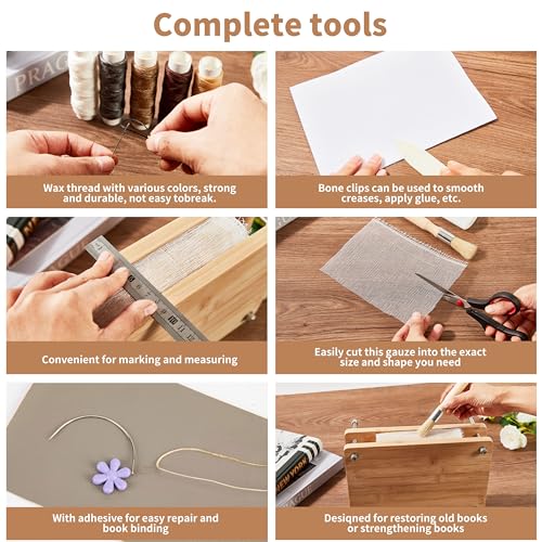 pamctry 50 Pcs Book Binding Kits for Beginners - Complete DIY Kit with Tools & Instructions, 11.6 x 7.8 Inches