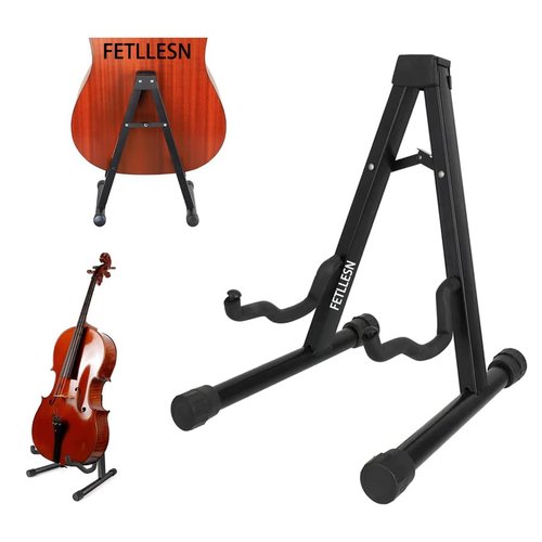 FETLLESN Adjustable Cello Stand,A-Frame Folding Cello Support Stand Compatible for Violin 1/8-4/4 Cellos Guitars Electric Bass Electric Guitar Stand Acoustic, Black