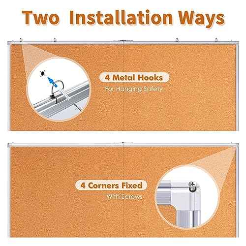 maxtek Large Cork Board 48 x 36 in, Bulletin Board for Walls, 4'x 3' Extra Aluminum Framed Corkboard, Foldable Wall Mounted Pin Memo Notice Cork Board for Office, Home Wall Display