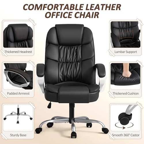 Homall Black Office Chair - High Back Ergonomic PU Leather Swivel Task Chair with Lumbar Support & Padded Armrests