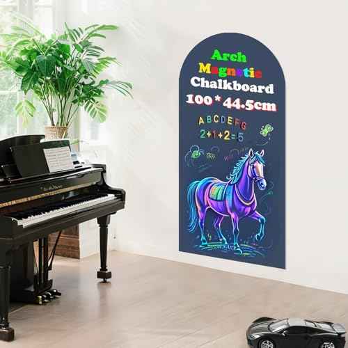 Magnetic Arch Wall Decal 39.3"x17.5" Chalkboard Contact Paper Peel and Stick Self Adhesive Magnetic Wall Board Sticker with 36 Magnet Letters for Kid Chalk Board Wallpaper Roll (Dusty Blue)