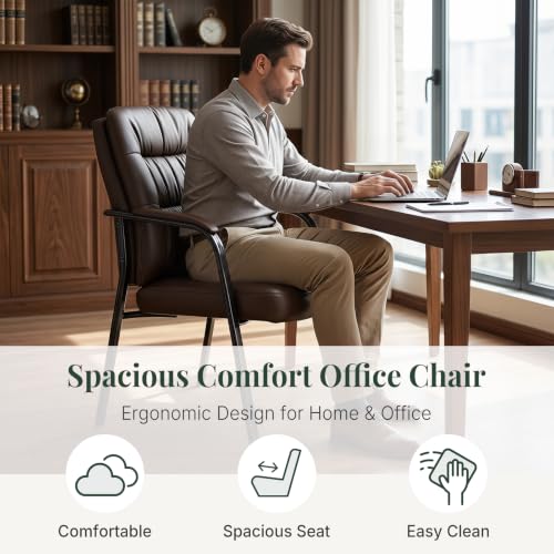 HAPPYMONT Waiting Room Chair Set of 2 – Modern Brown PU Leather Reception Chairs