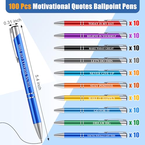 Sherr 100 Pcs Ballpoint Pens Motivational Inspirational Quotes Metal Pen Bulk Employee Appreciation Gifts Encouraging Writing Black Ink for Student Coworker Teacher Office (Go for It)