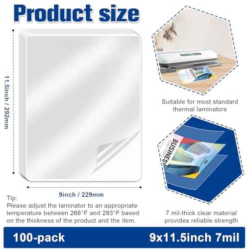 100 Pack 9x11.5inch 7mil Letter Size Laminating Sheets Thermal Laminating Pouches Paper Laminator Sheets File Card Laminator Pouches 8.5x11inch for Permits Cards File Photos (100, 9"x11.5"-7mil)