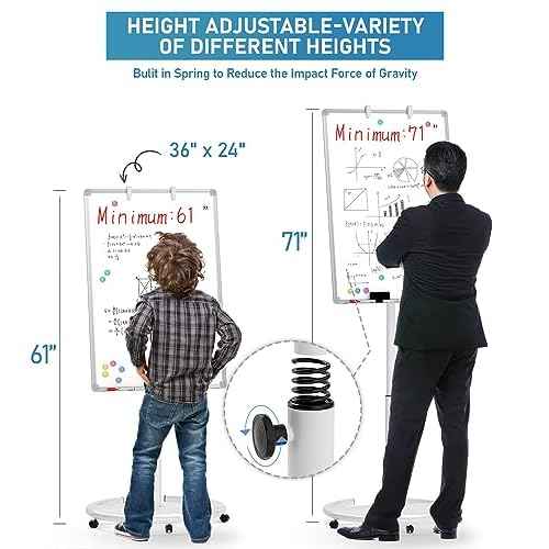 Nicpro Mobile Whiteboard 36"x 24" Magnetic Dry Erase Board, Height Adjustable Standing Easel With 5 Wheels, Flipchart Hooks, Rolling for Office Home or Classroom Teaching