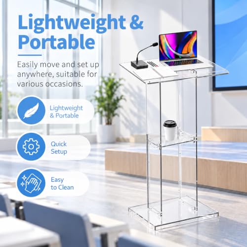 Dethan 50 Inch Acrylic Clear Lectern Podium Stand with Storage
