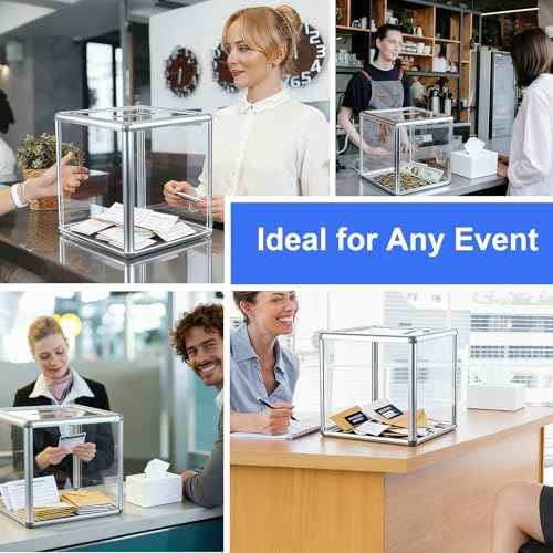 Extra Large Donation Box for Charity, Acrylic Ballot Box with Slot 10.62 x 10.62 x 10.62 Inch, Extra Large Ballot Box/Suggestion Box/Raffle Ticket Box with Lock for Fundraising, Voting, Tips