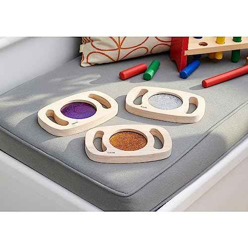 TickiT Easy Hold Glitter Panels - Set of 3 - Silver, Gold & Purple - For Ages 12m+ - Visual, Sensory Play - Wooden Toy for Toddlers
