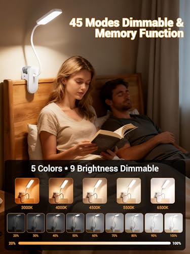 ReinHoo Rechargeable Clip-On Desk Light with 45 Lighting Modes - White
