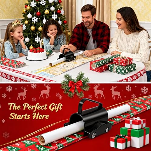 HSRBO Paper Cutter for Gift Wrap, Universal Roll Fit, 4 Blades, Easy Use