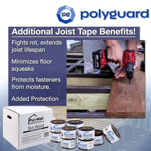 POLYGUARD Poly Wall - Rot Shield Joist Tape for Decking, 4" x 100'. Made in The USA. Self Adhering, Self Sealing Deck Joist Tape for Wood Decks
