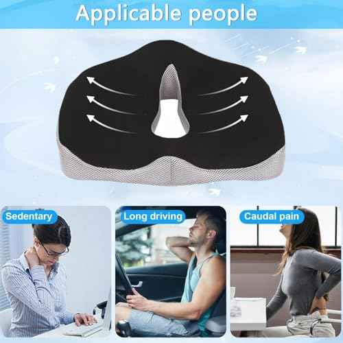 Seat Cushion for Office Chair & Car, Memory Foam Coccyx Cushion for Tailbone Pain Relief, Ergonomic Chair Pad with Non-Slip Cover & Handle, Sciatica Cushion for Office, Gaming Chair, Wheelchair
