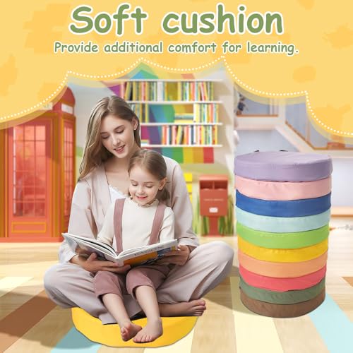 Round Flexible Floor Cushion with Handle, 600D Waterproof Oxford Fabric Floor Seating for Home, Daycare, Preschool, Classroom and Meditation (10)