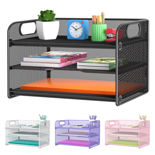 Black 3-Tier Mesh Letter Tray Organizer with Handles - Pack of 1