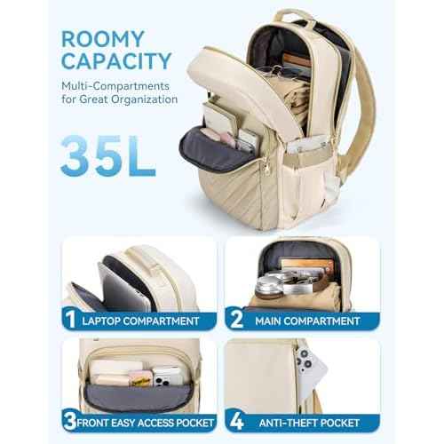 BOSTANTEN 15.6 Inch Laptop Backpack for Women- College Teacher Computer Bag Travel Backpack Purse, Beige