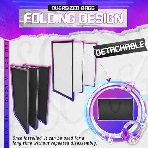 HECASA DJ Facade Booth Portable Event Cover Screen, Black Steel Frame, 4 Foldable Detachable Panels Light Projector Display Scrim Panel White & Black w/Carry Bag
