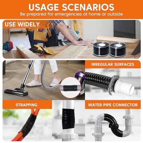 2 Rolls Self Fusing Silicone Tape - 1in(W) X 10ft(L) Waterproof Tape, Water Leak Seal Tape, Rescue Tape, Plumbing Hose Repair Tape, Rubber Tape for Cable Winding Insulating, Black