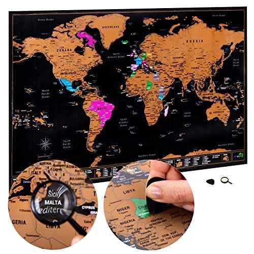 Atlas & Green Scratch Off World Map, All US States, Large 28x16.5" Travel Map. Places I've been Map World Poster Scratch Off Map. Accessories & Gift Tube
