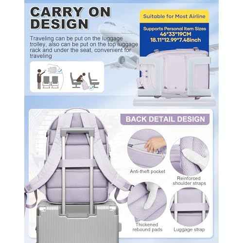 VGCUB Small Vacuum Backpack Travel with Electric Pump Vacpack System Storage Compression Waterproof College Bags Casual Daypack Carry on Backpacks for Women Men with USB Charging Port Pink Purple