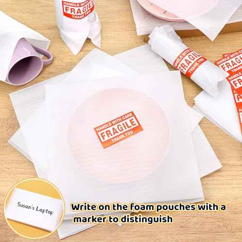 160 Pcs Packing Moving Foam Pouches & Sheets, 5 Sizes Cushion Foam Wrap Pouches with Fragile Stickers for Protect Dishes Cup Glasses Storage Supplies (7.8X7.8", 7.8X12", 12X12", 14X14", 16X16")