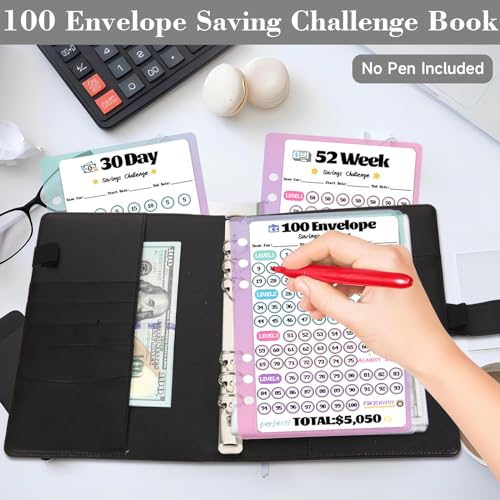 VAZOCA Black & Red 2 Pack Money Saving Challenge Envelopes & A5 Binder
