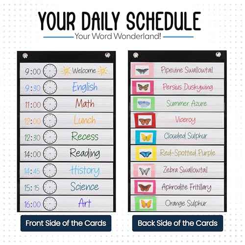 Essex Wares - 13 Pocket Daily Schedule Pocket Chart, Ultra-Durable Visual Schedule for Kids - Easy to Use, Reusable Daily Schedule for Kids - Reversible Chart for Sentence Strips