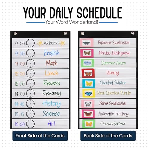 Essex Wares 13 Pocket Daily Schedule Pocket Chart for Classroom Black