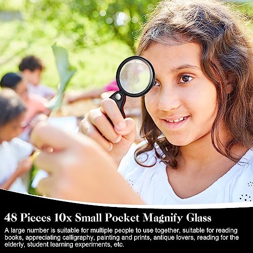 Hoteam 48 Pcs 10X Small Magnifying Glass Mini Pocket Magnifier with Rotating Protective Cover, Folding Magnify Glass Small Magnifying Lens for Reading, Jewelry, Hobby