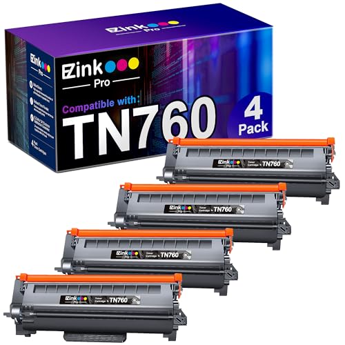 E-Z Ink Pro TN760 TN-760 TN730 TN-730 Toner Cartridge Replacement for Brother tn760 TN-760 to Use with HL-L2350DW HL-L2370DW HL-L2390DW HL-L2395DW MFC-L2710DW MFC-L2750DW Printer(4black)