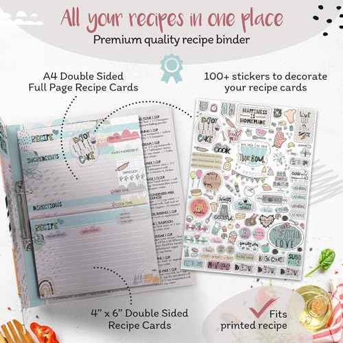 118 pc, 8.5"x11" 3-Ring Recipe Binder Organizer Kit to Write Your Own Recipes Binder Kit with Cards, Dividers, DIY Recipe Binder Cookbook, Protective Sleeves, Recipe Box, Cards & Labels