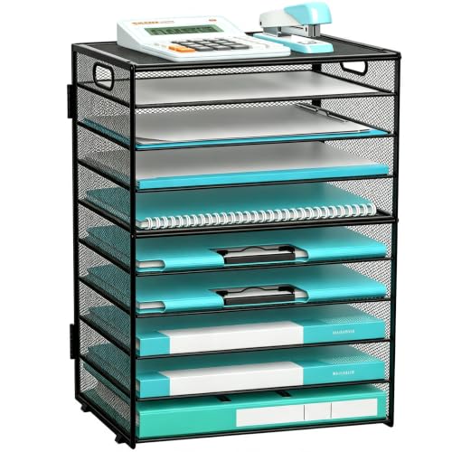 10-Tier Metal Desk Organizer with Handles, Office & Home Storage Rack