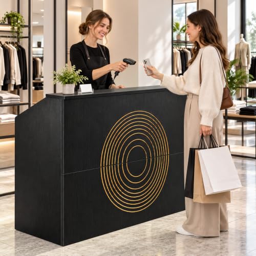 Luxitero 47in Reception Desk with Counter – Modern Black Front Desk