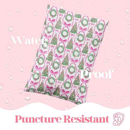 14.5x19 Designer Poly Mailer 100 Pack Heavy Duty Waterproof Self Seal Shipping Bags for Small Business Large Mailing Envelopes Bulk Tear Resistant Packaging Coquette Christmas Holiday Bows