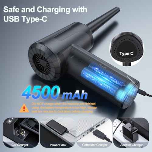 Electric Compressed Air Duster Air Can Duster for Computer Rechargable Air Blower for Car PC 100000RPM Mini Blower Cordless with Led Light Handheld Blower Keyboard Cleaner, Ink Black