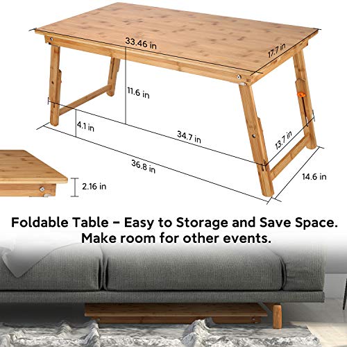 Nnewvante Large Foldable Bamboo Floor Desk - 33.5 x 17.7 inches, Adjustable Height