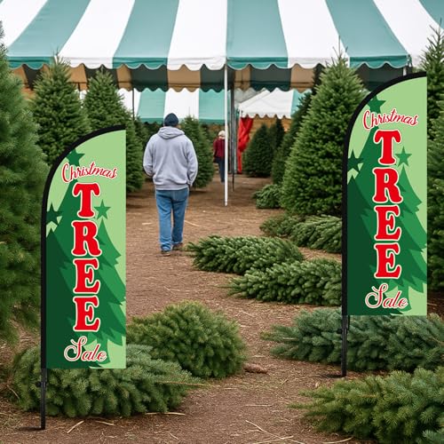 Leinuosen 2 Set 7 ft Christmas Tree Sale Feather Flags with Pole Kit Christmas Tree Sale Swooper Advertising Flag Include 2 Banner 10 Pole and 2 Ground Spikes for Holiday Business