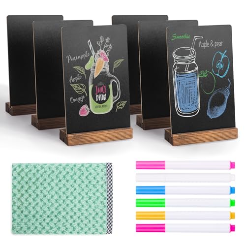 JEFURE 6 Pcs Double-Sided Tabletop Chalkboard Signs 7.8x5 Inch with Stand