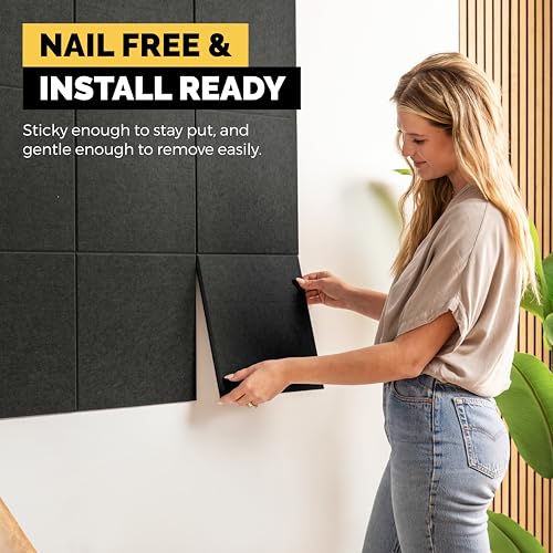 WallHero Black Large Cork Board 59"x36" with 15 Felt Wall Tiles Set