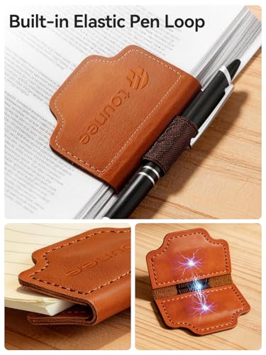 Tounee 4-Pack Magnetic Leather Bookmarks with Pen Loop - Slim Reading Page Markers for Bible, Journaling & Planners