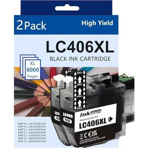 LC406XL LC406 lc406bk Black Ink Cartridges for Brother Printer MFC-J4335DW MFC-J5855DW LC 406 XL for MFC-J4535DW MFC-J6955DW MFC-J4345DW MFC-J5955DW 2PK