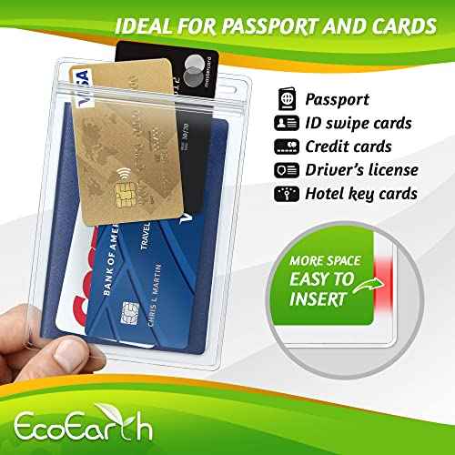 EcoEarth 4x6 Inch Plastic Card Holder and Lanyard Set with Soft Edge (XXL, Clear Zippered Pouch, 100 PK), Passport Holder and Lanyard Set, Extra Large ID Name Badge with Black Lanyards