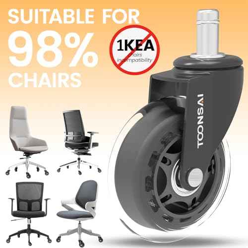 3 Inch Heavy Duty Office Chair Wheels,(Stem7/16-7/8), Replacement Rubber Caster Wheel, Set of 5,Silent, Smooth-Gliding, for Hardwood Flooring, Carpet Flooring,-(Not for 1KEA Chairs)