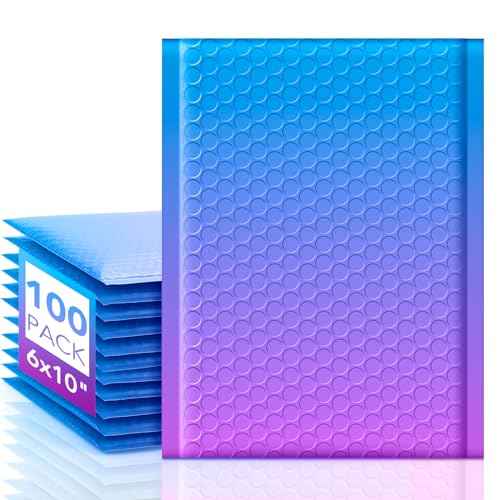 Fuxury Cute Design Bubble Mailers 6x10" 100 Pack Opaque Padded Envelopes Usable Size 6x9" Self Seal Pattern Shipping Envelopes for Mailing Jewelry Makeup Cards #0 Thick Bubble Padded Mailer BluePurple
