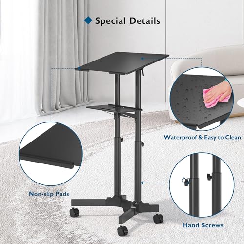 BONTEC Black Portable Sit-Stand Lectern with 23.6x15.7in Tilting Desk, Mobile Laptop Desk
