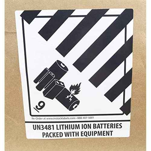 Lithium Ion Batteries Packed with Equipment UN 3481 Hazard 9 (Pre-Printed) Labels 4 x 4.75 Inch 500 Total Stickers on a Roll
