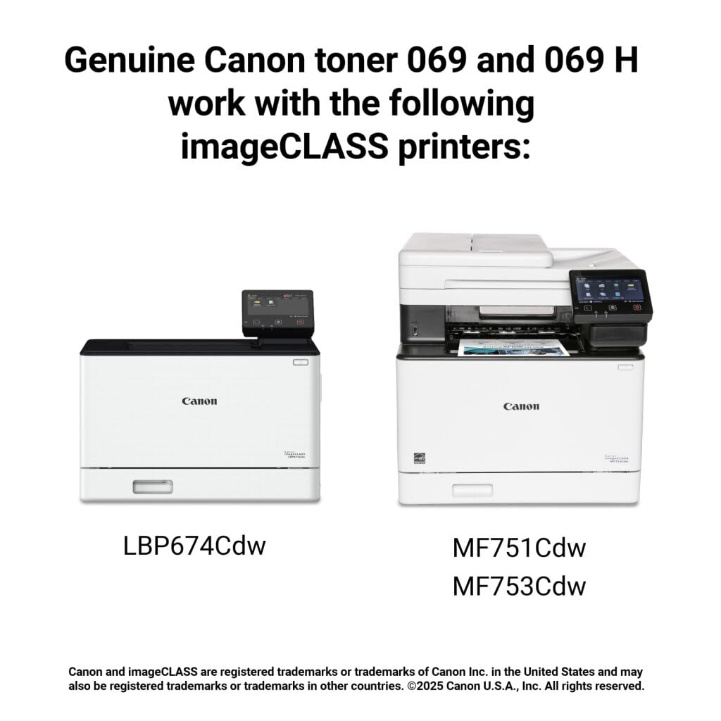 Canon 069 Toner Cartridge Set – 4 Pack (Black, Cyan, Magenta, Yellow) | Compatible Color imageCLASS MF753Cdw, MF653Cdw, LBP674Cdw, LBP633Cdw | Standard Yield Toner Replacement Set