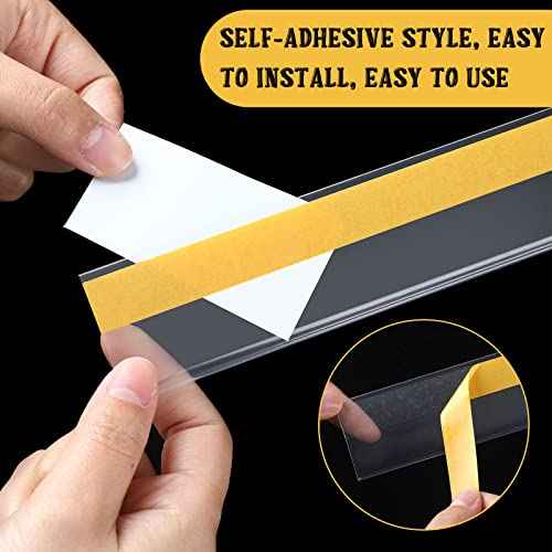 Fainne 25 Pcs Shelf Label Strips 1.25''H x 48"L Self Adhesive Shelf Label Holder Gondola Price Tag Stick on Plastic Clear Ticket Channel for Metal Wood Plastic Rack