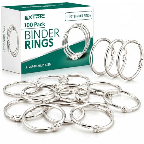 EXTRIC 1.5 Inch Binder Rings - 100 pcs Silver, Nickel-Plated, 175-Sheet Capacity