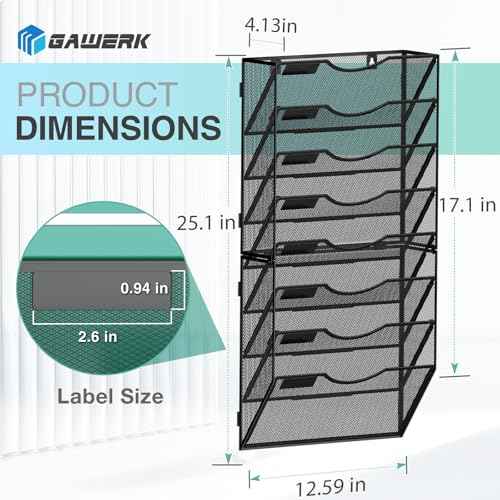 8-Tier Wall File Organizer Hanging Wall File Holder Wall Mount Paper Folder Organize, Mesh Magazine Document Mail Organizer Wall Organizer for Office School Home, Black